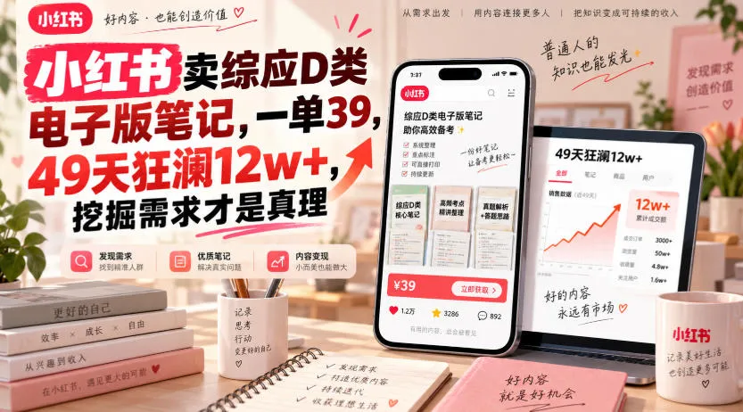 小红书卖综应D类电子版笔记，一单39，49天狂澜12w+，挖掘需求才是真理-706资源网