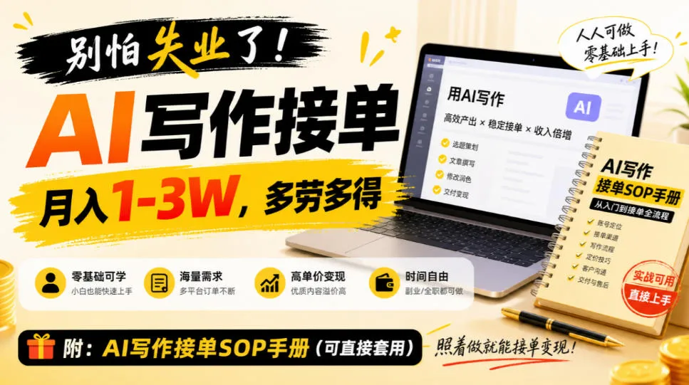 别怕失业了！AI写作接单月入1-3W，多劳多得，附SOP手册-706资源网
