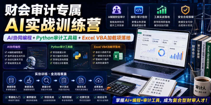 财会审计专属AI实战训练营｜AI协同编程+Python审计工具箱+Excel VBA加载项落地-706资源网