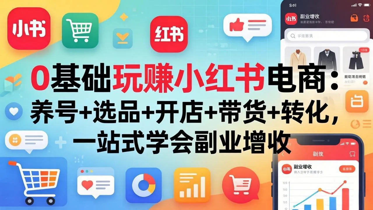 0基础玩赚小红书电商：养号+选品+开店+带货+转化，一站式学会副业增收-706资源网