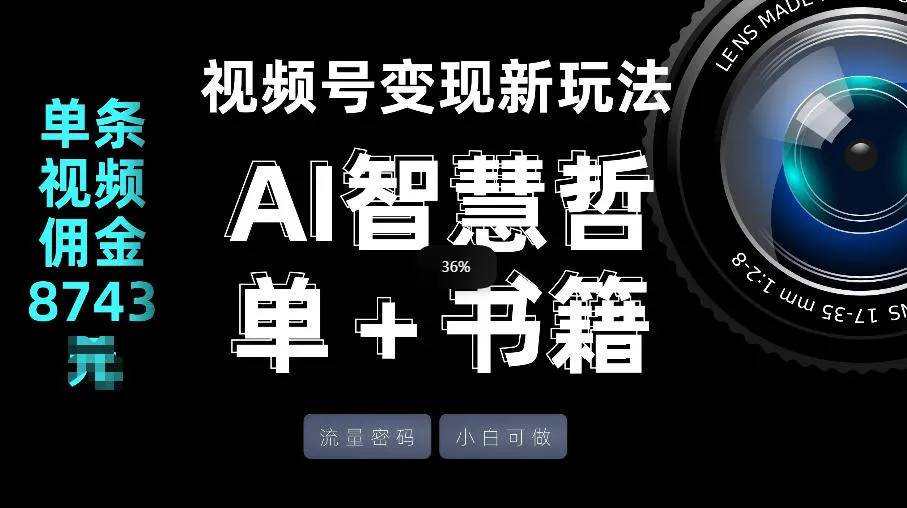 视频号流量密码,变现新玩法-AI智慧哲单+书单,单条视频佣金8743米-706资源网
