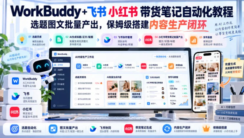 WorkBuddy+飞书小红书带货笔记自动化教程,选题图文批量产出,保姆级搭建内容生产闭环【文档】-706资源网