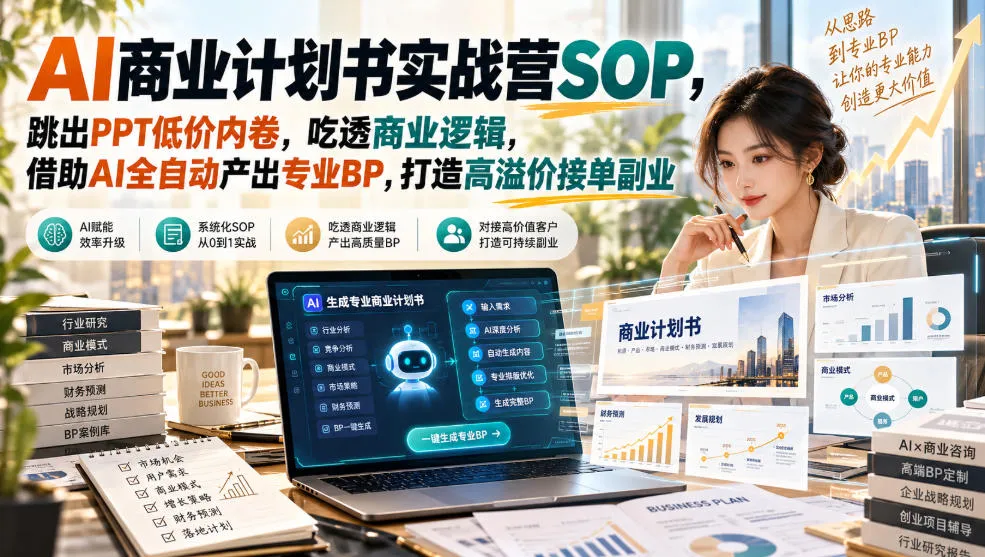 【无水印】AI商业计划书实战营SOP,跳出PPT低价内卷,吃透商业逻辑,借助AI全自动产出专业BP,打造高溢价接单副业-706资源网