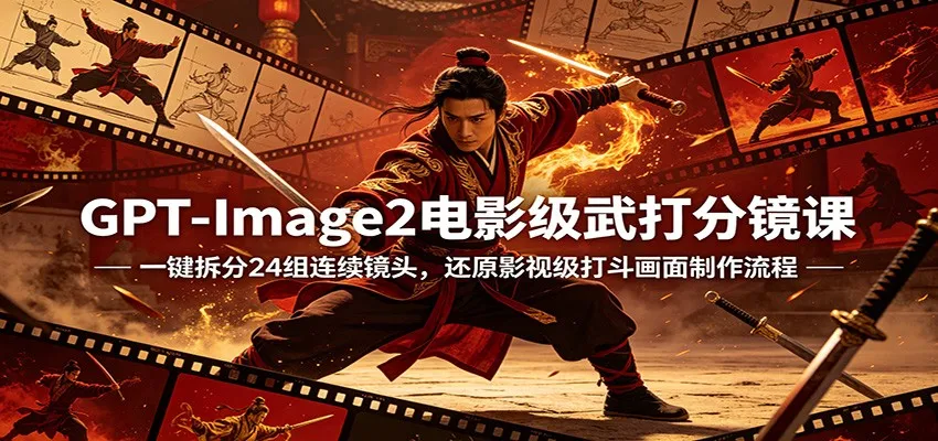 GPT-Image2电影级武打分镜课：一键拆分24组连续镜头，还原影视级打斗画面制作流程-706资源网