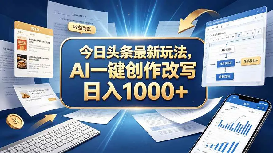 (20566期)今日头条最新玩法,AI 一键创作改写,简单易上手,轻松日入 1000 +-706资源网