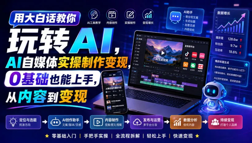 用大白话教你玩转AI,AI自媒体实操制作变现,0基础也能上手,从内容到变现-706资源网