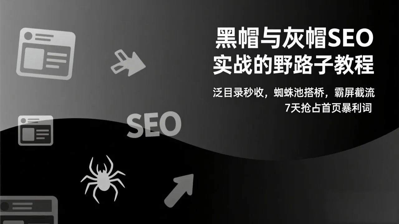黑帽与灰帽SEO实战的野路子教程:泛目录秒收,蜘蛛池搭桥,霸屏截流,7天抢占首页暴利词-706资源网