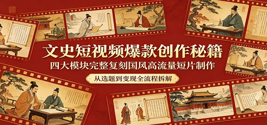 文史短视频爆款创作秘籍：四大模块完整复刻国风高流量短片制作-706资源网