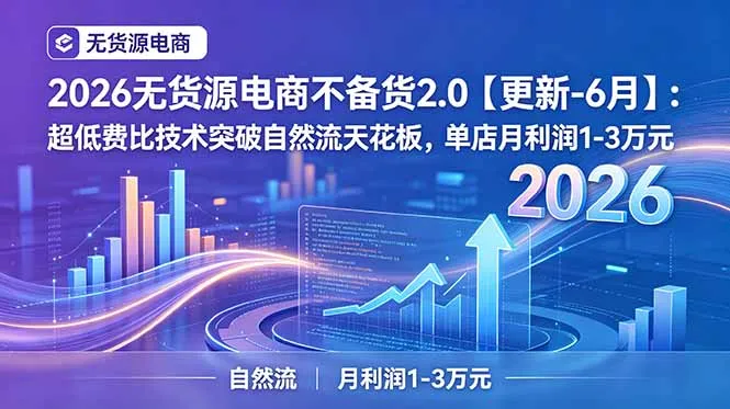 2026无货源电商不备货2.0【更新-6月】:超低费比技术突破自然流天花板,单店月利润1-3万元-706资源网