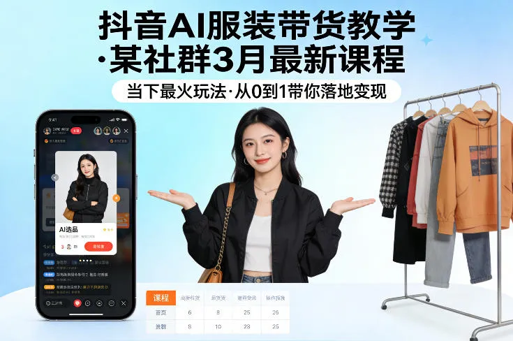 抖音AI服装带货教学，某社群3月最新课程，当下最火玩法，从0到1带你落地变现-706资源网