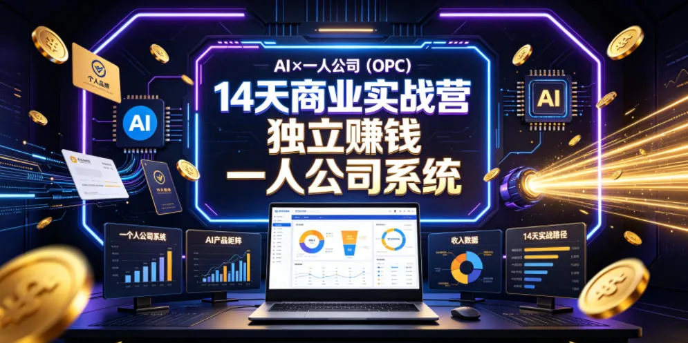 AI×一人公司(OPC)14天商业实战营，用AI帮你搭建一个属于你自己的、能独立賺钱的一人公司系统-706资源网