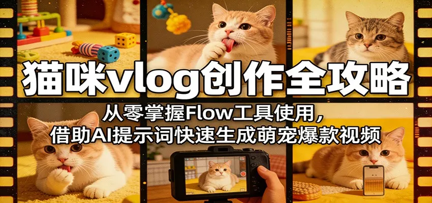 猫咪vlog创作全攻略：从零掌握Flow工具使用，借助AI提示词快速生成萌宠爆款视频-706资源网