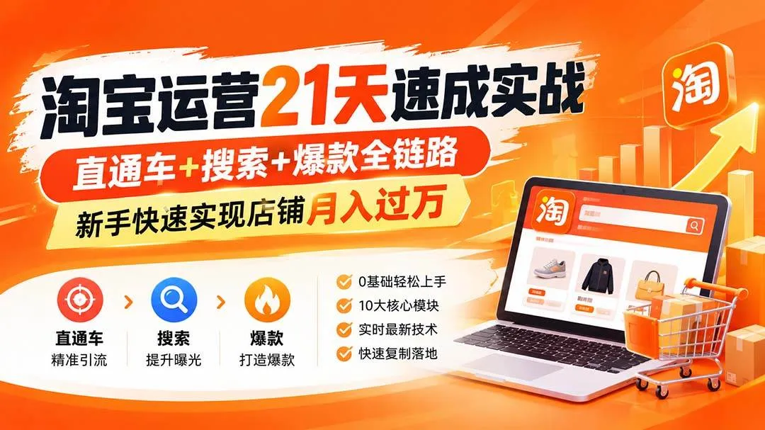 (20661期)【无水印】淘宝运营 21天 速成实战(更新9月),直通车+搜索+爆款全链路,新手快速实现店铺月入过万-706资源网