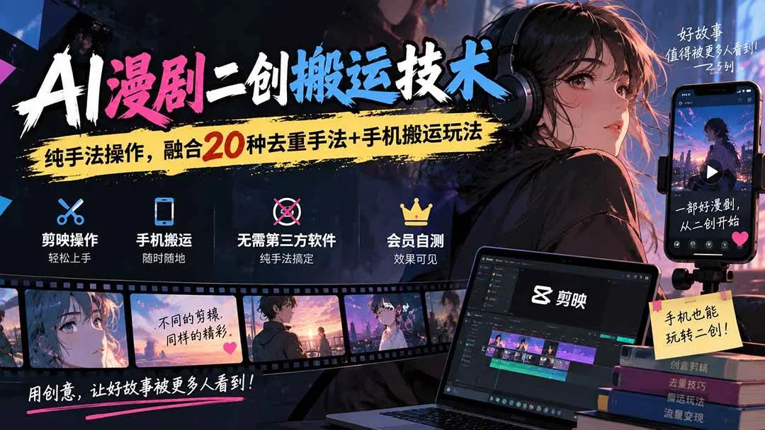 (20551期)AI漫剧二创搬运技术,纯手法操作,融合20种去重手法++手机搬运玩法-706资源网