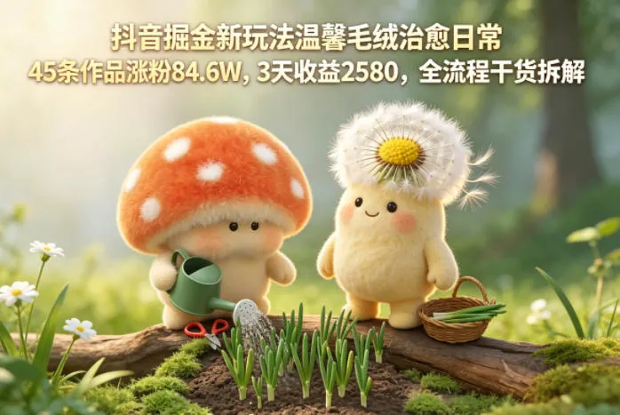 抖音掘金新玩法温馨毛绒治愈日常，45条作品涨粉84.6W，3天收益2580，全流程干货拆解-706资源网