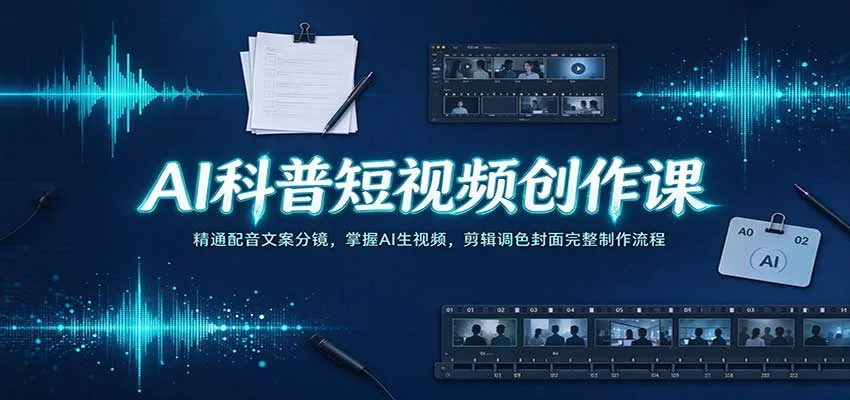 AI科普短视频创作课：精通配音文案分镜，掌握AI生视频，剪辑调色封面完整制作流程-706资源网