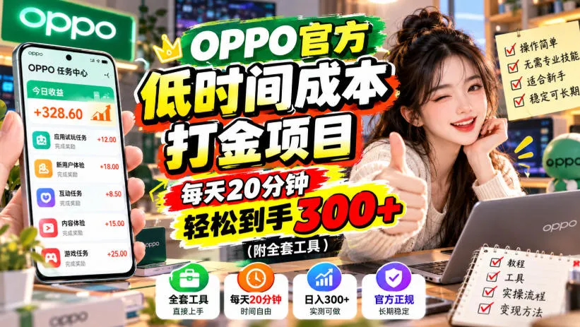 OPPO官方低时间成本打金项目,每天20分钟,轻松到手300+(附全套工具)【揭秘】-706资源网