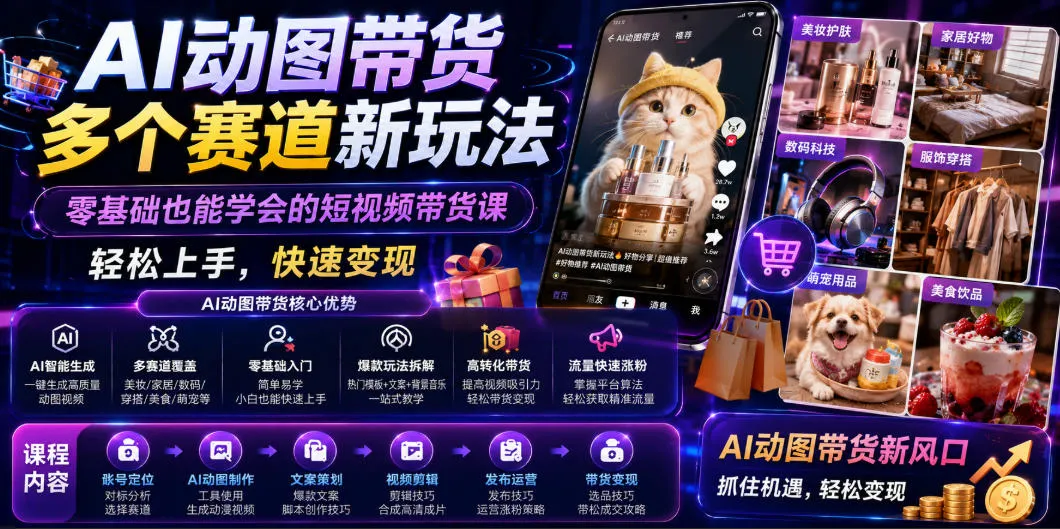 AI动图带货多个赛道新玩法，零基础也能学会的短视频带货课，轻松上手，快速变现-706资源网