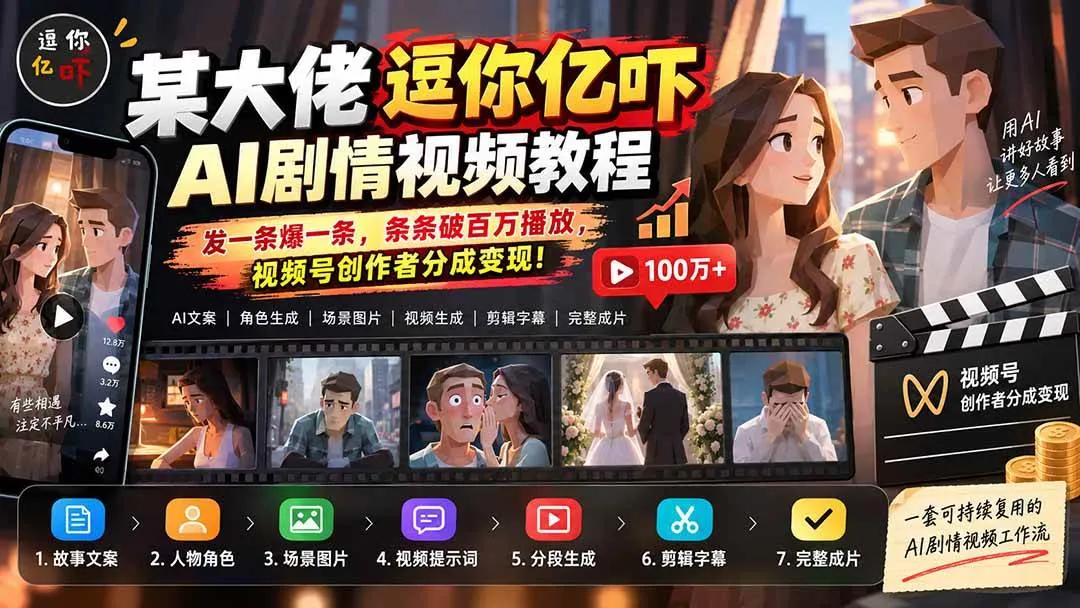 (20388期)某大佬逗你亿吓AI低模剧情视频制作教程:发一条爆一条,条条破百万播放,利用视频号创作者分成变现! (20388期)某大佬逗你亿吓AI低模剧情视频制作教程:发一条爆一条,条条破百万播放,利用视频号创作者分成变现!