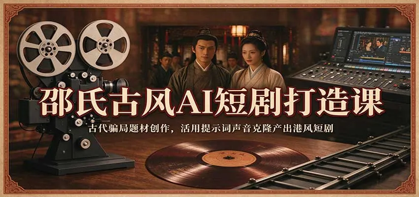 邵氏古风AI短剧打造课:古代骗局题材创作,活用提示词声音克隆产出港风短剧-706资源网