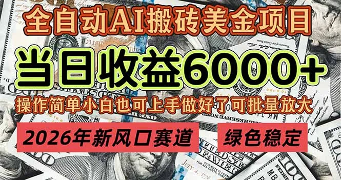 2026年新风口赛道，当日6000+以上，可批量放大，月收入20万+，长期绿色稳定的项目-706资源网