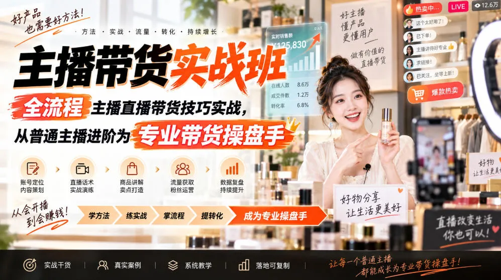 主播带货实战班ZB,全流程主播直播带货技巧实战,从普通主播进阶为专业带货操盘手 主播带货实战班ZB,全流程主播直播带货技巧实战,从普通主播进阶为专业带货操盘手