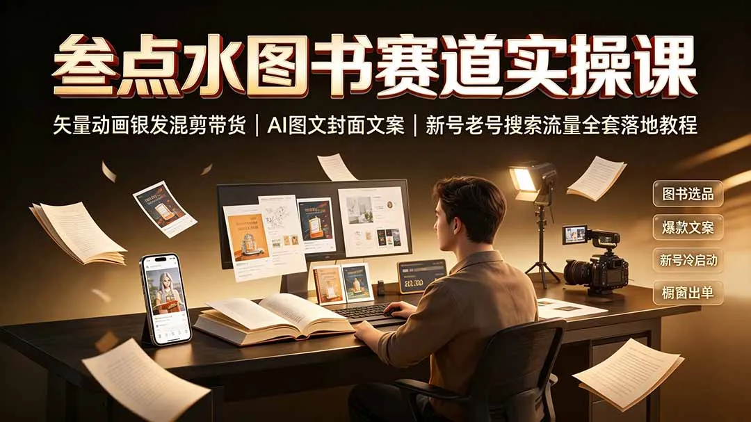叁点水图书赛道实操课|矢量动画银发混剪带货,AI图文封面文案,新号老号搜索流量全套落地教程-706资源网