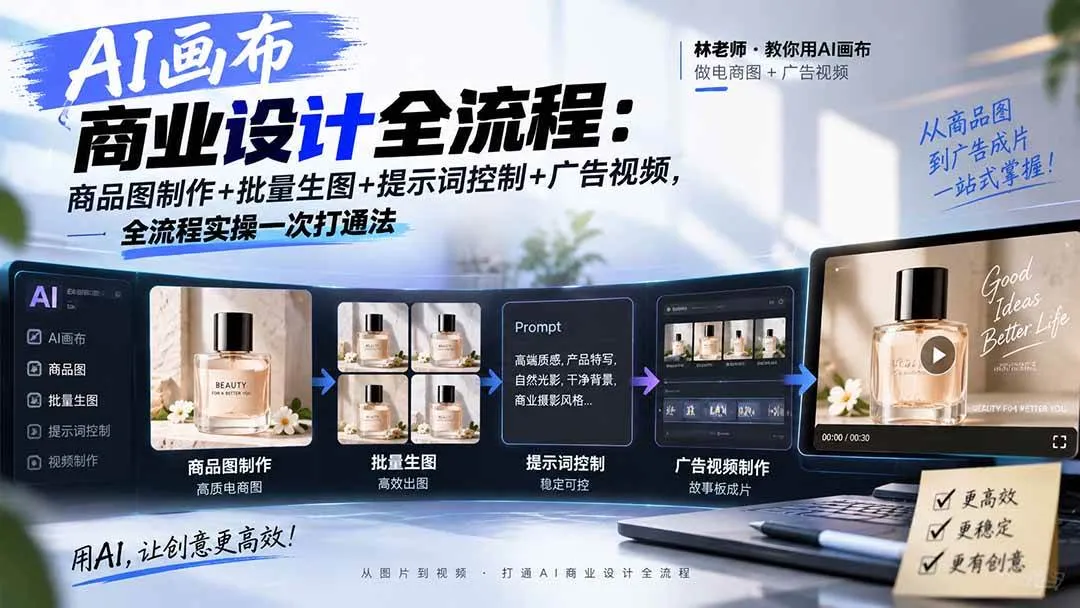 (20576期)AI画布商业设计全流程:商品图制作+批量生图+提示词控制+广告视频,全流程实操一次打通法-706资源网