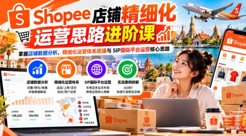 Shopee店铺精细化运营思路进阶课，掌握店铺数据分析、精细化运营体系搭建与SIP国际平台运营核心思路-706资源网