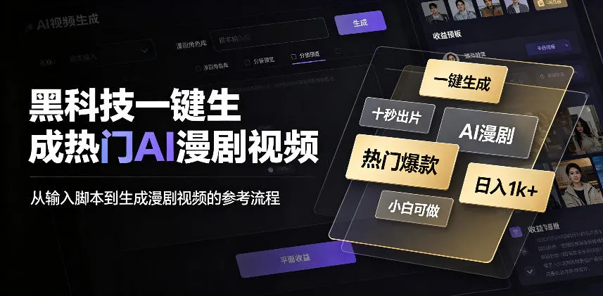 黑科技一键生成热门AI漫剧视频，十秒钟即可搞定，小白也能日入1k+【揭秘】-706资源网
