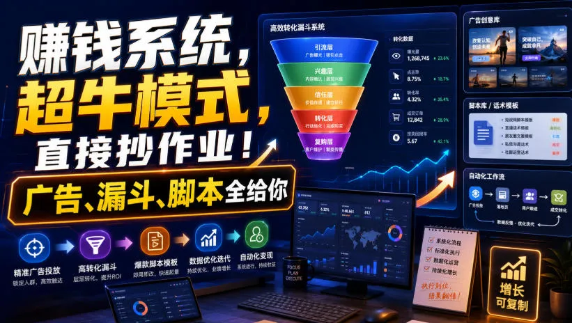 賺钱系统，超牛模式，直接抄作业！广告、漏斗、脚本全给你【原创双语字幕】-706资源网