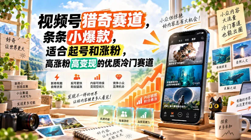 视频号猎奇赛道，条条小爆款，适合起号和涨粉，高涨粉高变现的优质冷门赛道-706资源网