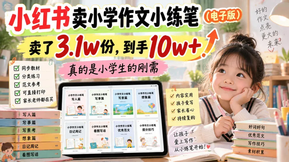 小红书卖小学作文小练笔(电子版),卖了3.1w份,到手10w+,真的是小学生的刚需 小红书卖小学作文小练笔(电子版),卖了3.1w份,到手10w+,真的是小学生的刚需