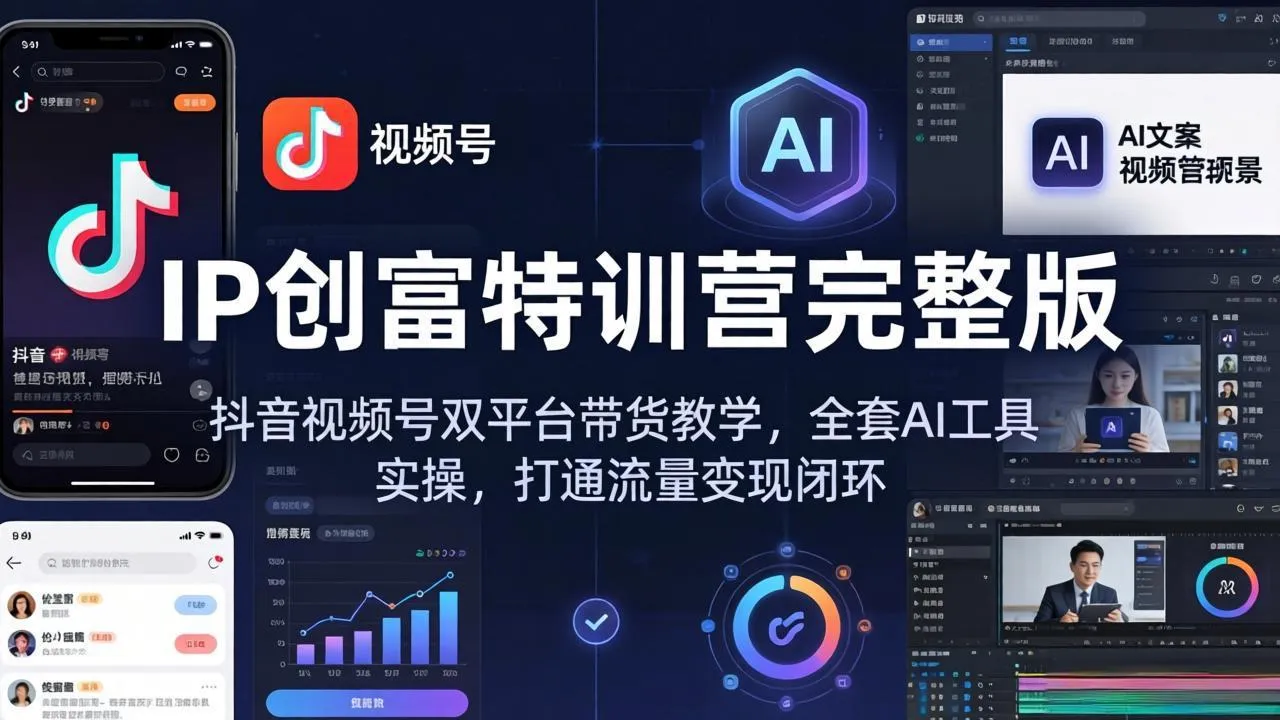 IP创富特训营完整版：抖音视频号双平台带货教学，全套AI工具实操，打通流量变现闭环-706资源网