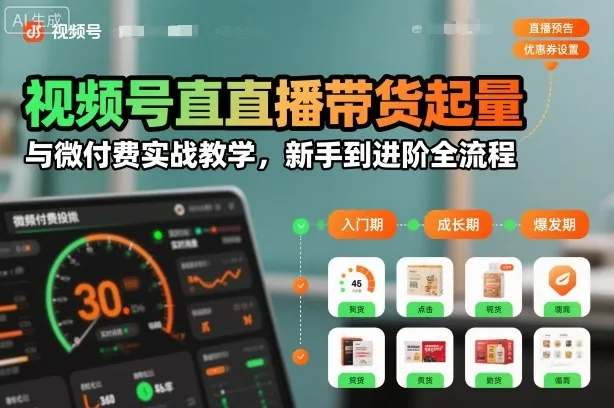 视频号直播带货起量与微付费实战教学,新手到进阶全流程(更新26年10月)
