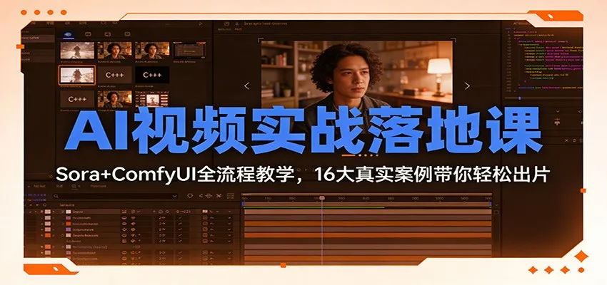 AI视频实战落地课：Sora+ComfyUI全流程教学，16大真实案例带你轻松出片-706资源网