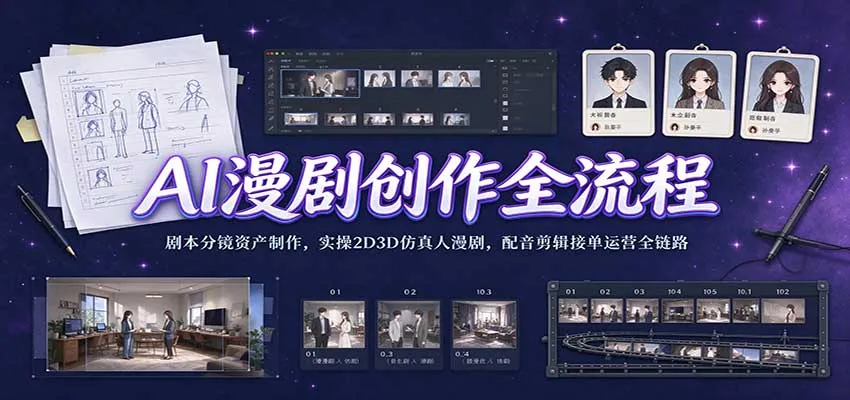 AI漫剧创作全流程：剧本分镜资产制作，实操2D3D仿真人漫剧，配音剪辑接单运营全链路-706资源网