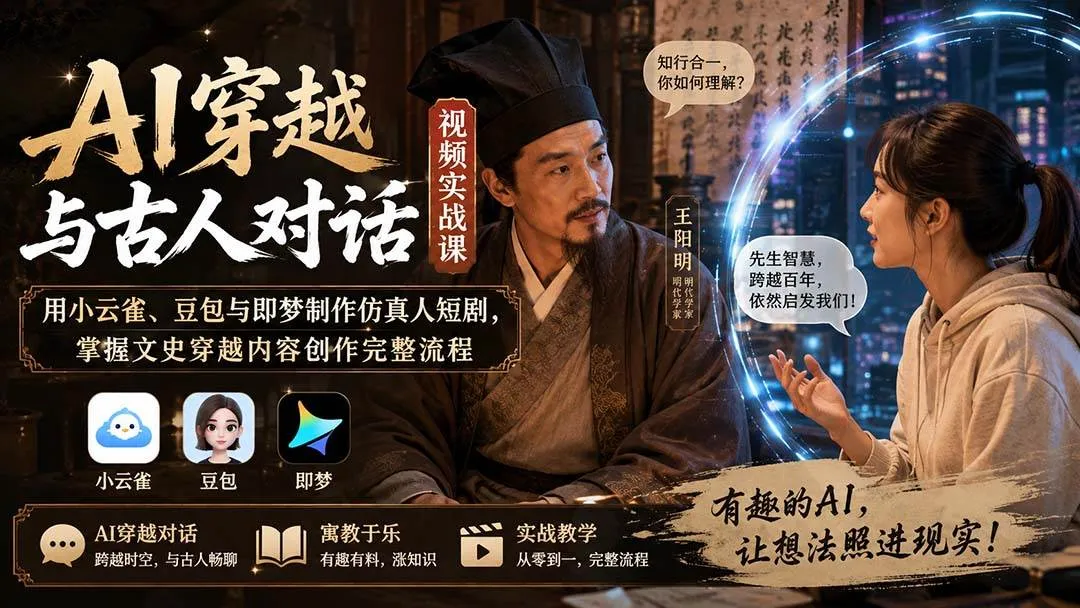 (20171期)AI穿越与古人对话视频实战课:用小云雀、豆包与即梦制作仿真人短剧,掌握文史穿越内容创作完整流程-706资源网