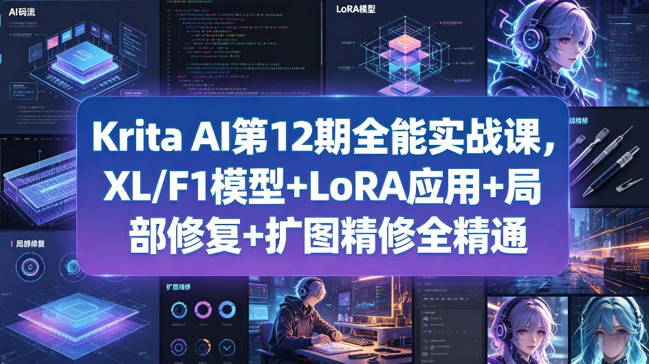 Krita AI第12期全能实战课，XL/F1模型+LoRA应用+局部修复+扩图精修全精通-706资源网