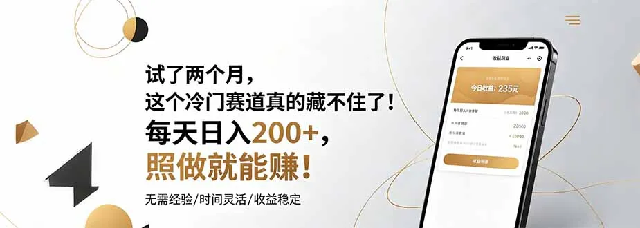 试了两个月，这个冷门赛道真的藏不住了！每天日入200+，照做就能赚！-706资源网