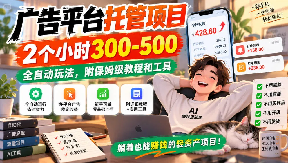 广告平台托管项目，2个小时300-500，全自动玩法，附保姆级教程和工具【揭秘】-706资源网