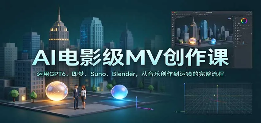 AI电影级MV创作课:运用GPT6、即梦、Suno、Blender,从音乐创作到运镜的完整流程-706资源网