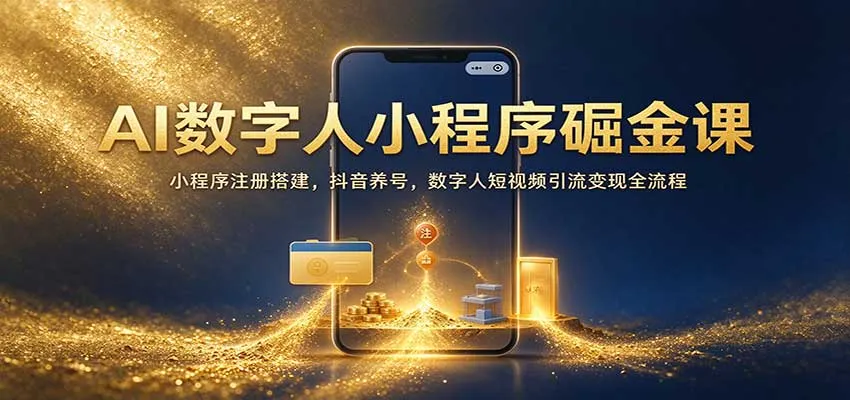 AI数字人小程序掘金课:小程序注册搭建,抖音养号,数字人短视频引流变现全流程-706资源网