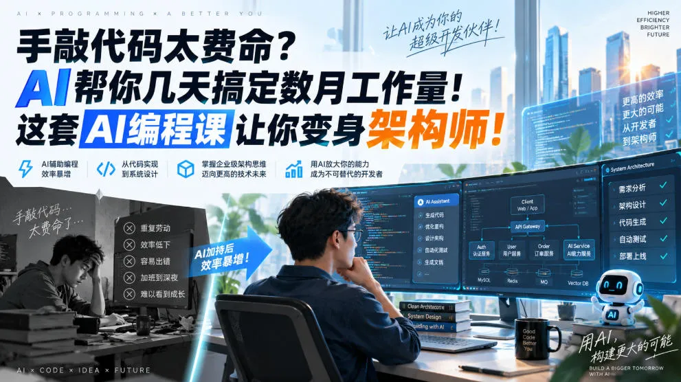 手敲代码太费命?AI帮你几天搞定数月工作量!这套AI编程课让你变身架构师!【原创双语字幕】-706资源网