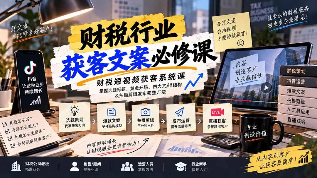(20591期)财税短视频获客系统课:掌握选题标题、黄金开场、四大文案结构及拍摄剪辑发布完整方法-706资源网