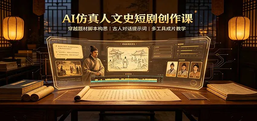AI仿真人文史短剧创作课：穿越题材脚本构思，古人对话提示词，多工具成片教学-706资源网