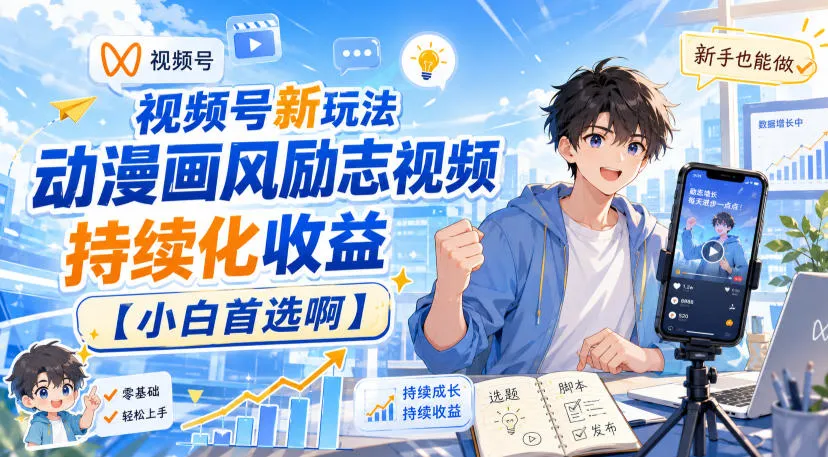 视频号新玩法动漫画风励志视频，持续化收益【小白首选啊】-706资源网