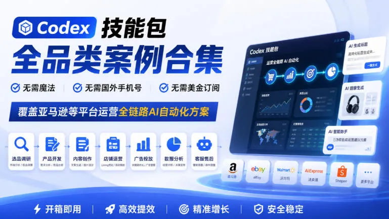 Codex技能包全品类案例合集,无需魔法、无需国外手机号、无需美金订阅,覆盖亚马逊等平台运营全链路AI自动化方案-706资源网