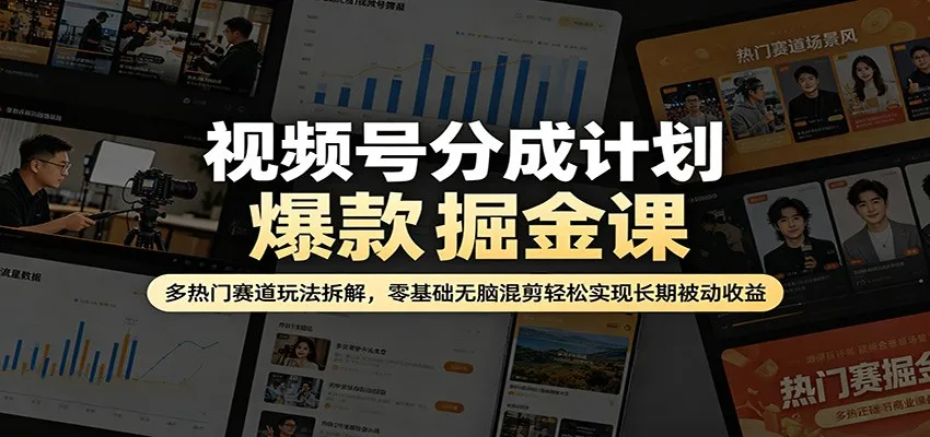 视频号分成计划爆款掘金课：多热门赛道玩法拆解，零基础无脑混剪轻松实现长期被动收益-706资源网