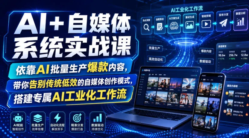 AI+自媒体系统实战课，依靠AI批量生产爆款内容，带你告别传统低效的自媒体创作模式，搭建专属AI工业化工作流-706资源网